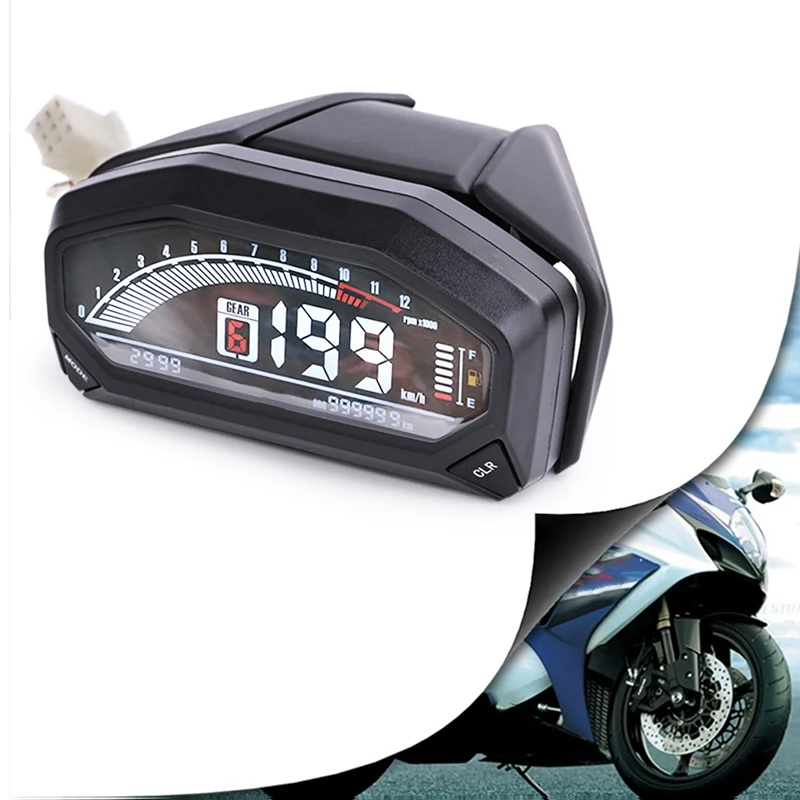 

Universal Motorcycle LCD Digital Speedometer 6 Gear Odometer Tachometer with W/Speed Sensor for 1 2 4 Cylinders Adjust