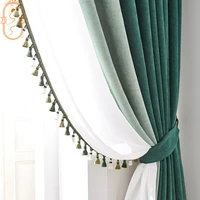 2021 new ink green custom morandi light luxury chenille curtain full blackout warmth curtains for living room bedroom