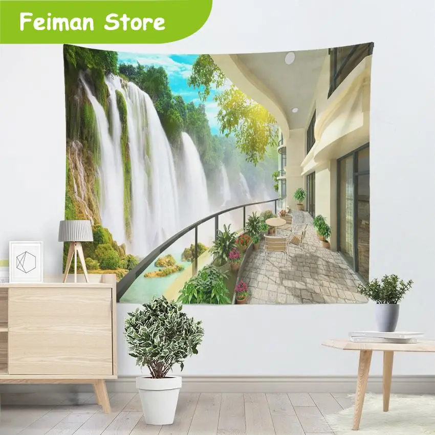 3D водопад гобелен природа горы индийская МАНДАЛА ГОБЕЛЕН настенный Бохо спальня