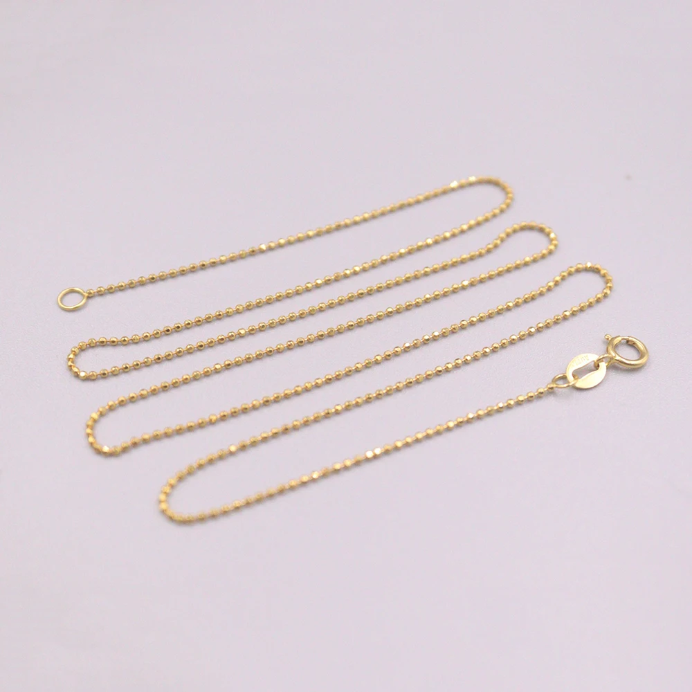 

Fine Solid 18K Yellow Gold Chain Woman Luck Mini Beads Chain Link Necklace 17.7inch 1mmW 1.8-2.1g