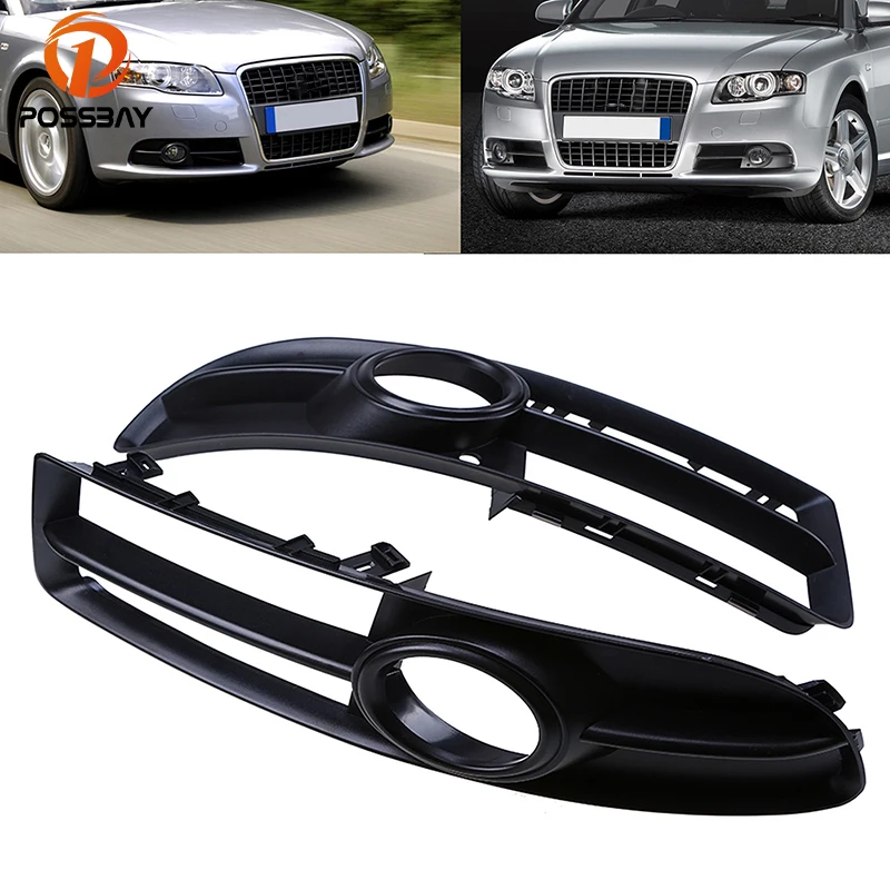 POSSBAY Car Front Bumper Lower Grille for Audi S4 B7 Fog Lights Cover Hood for Audi A4 B7 Cabrio S-Line 2005 2006 2007 2008 2009