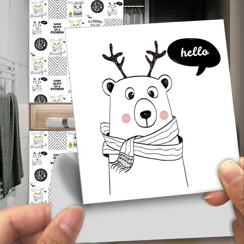 

10pcs Cartoon Animals Crystal Hard Tiles Wall Stickers Kitchen Tables Floor Decoration Decal Vinly Art Removable Mural Wallpaper