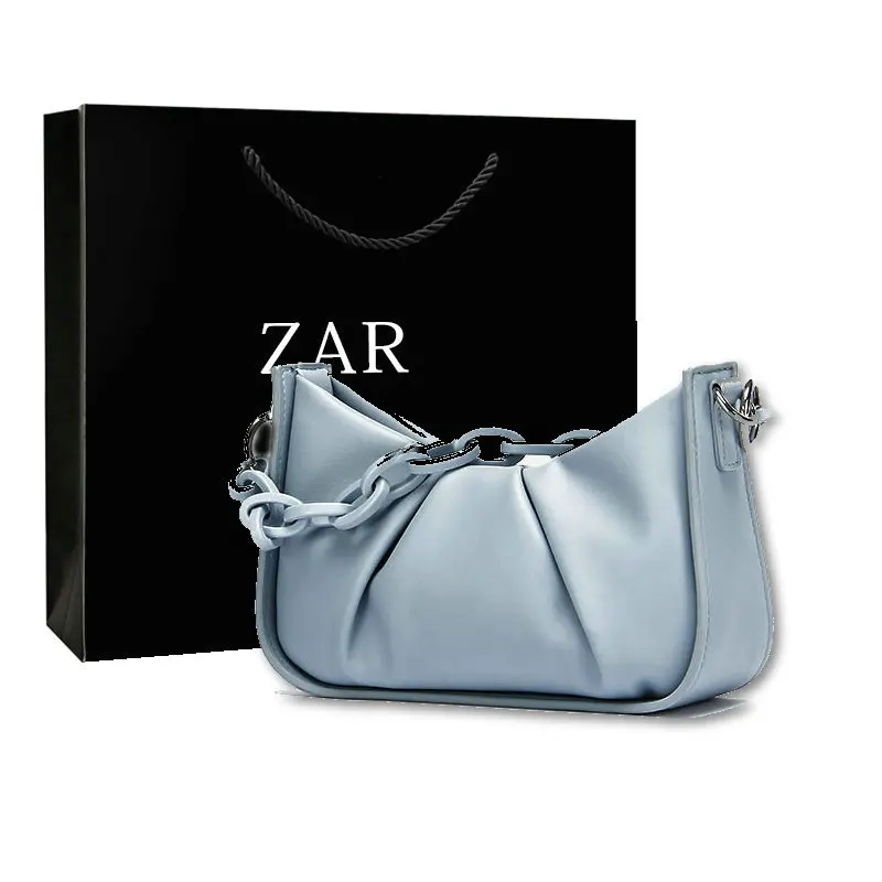 

Модные Акриловые кожаные женские сумки через плечо с металлической цепочкой, повседневные сумки-мессенджеры, дамские сумочки с облачным ди...