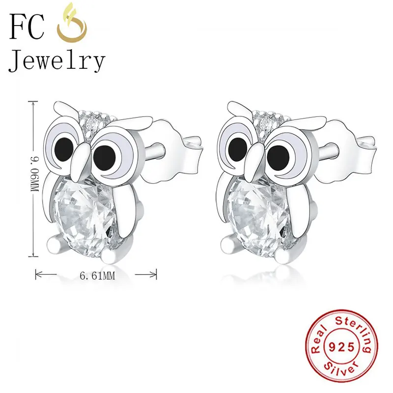 FC Jewelry 100% Серебро 925 пробы Сова цирконий эмаль черная фотография для женщин