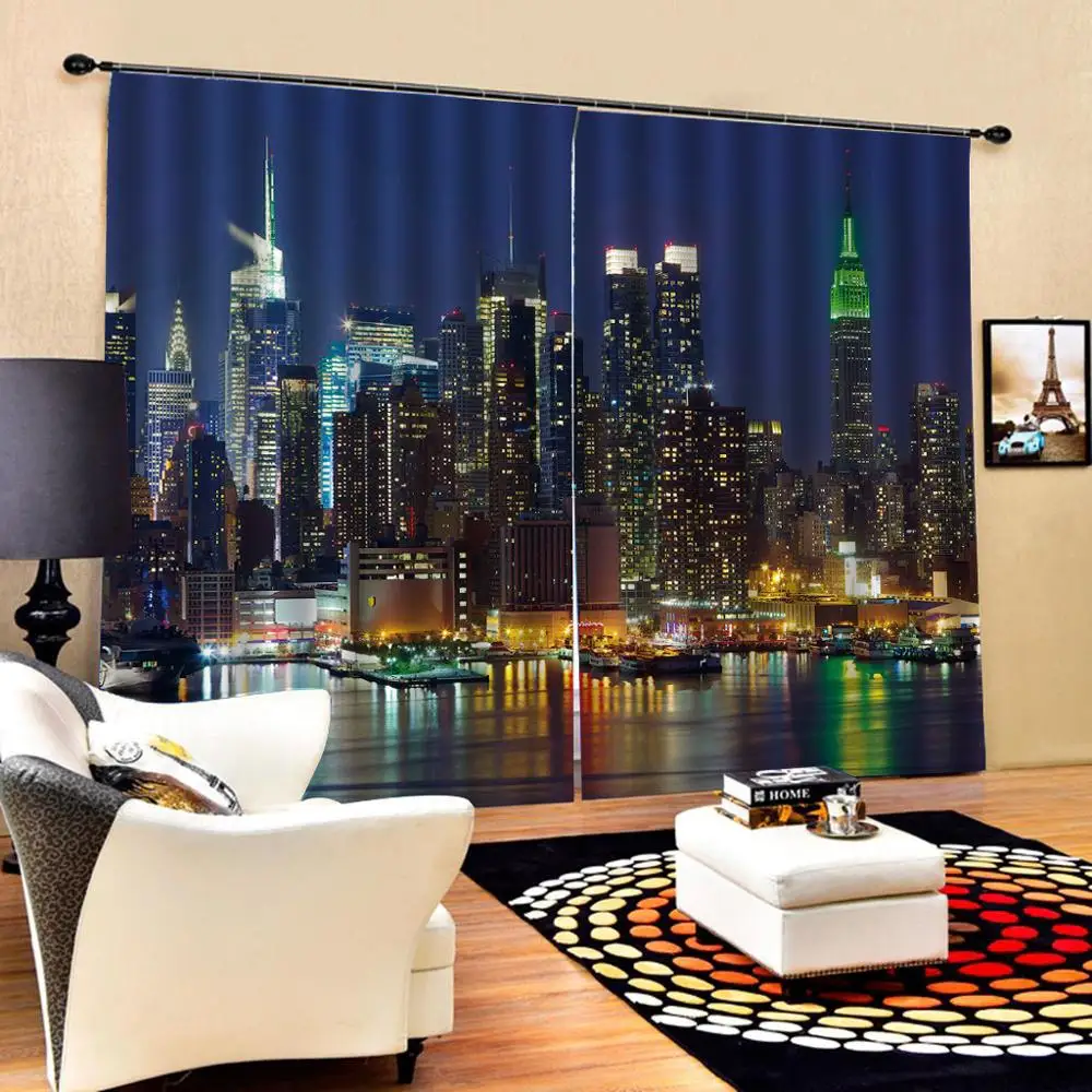 

night city building curtains Window Blackout Luxury 3D Curtains set For Bed room Living room Office Hotel Home Wall Decorative