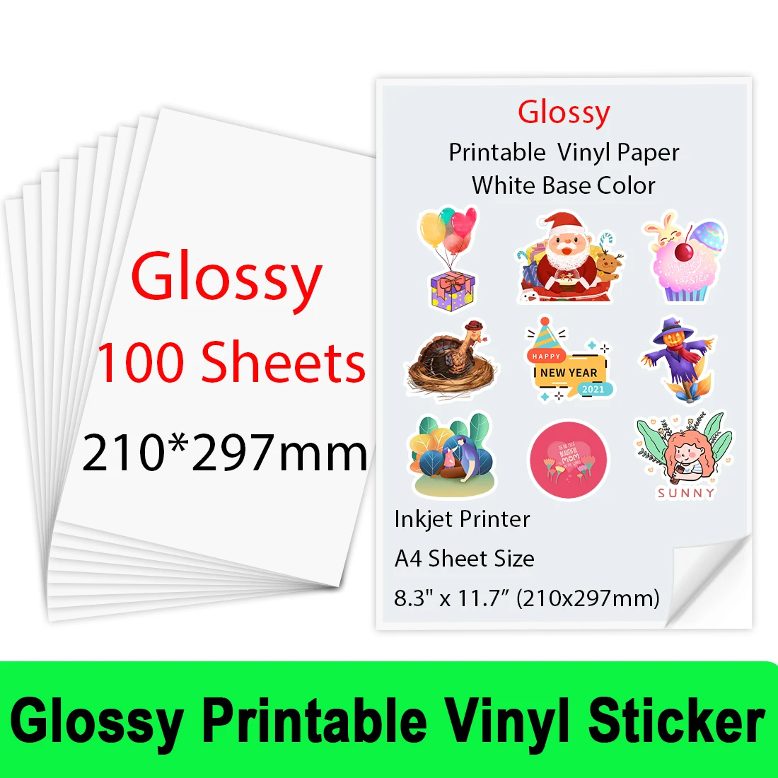 

100Sheets A4 210*297mm Glossy Printable Vinyl Sticker Paper for Inkjet printer Self-Adhesive Inkjet Printer Paper Copy Paper