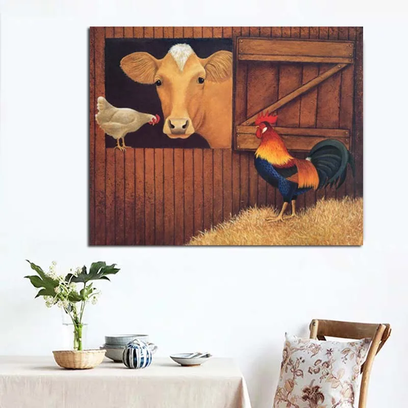 Lowell Herrero обои с цыплятами и коровами холст живопись печать гостиная украшение для