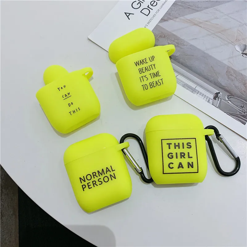 Модный флуоресцентный цветной простой чехол с надписью для Airpods, милый мультяшный bluetooth-наушник, защитный чехол для Airpod 2, мягкий чехол