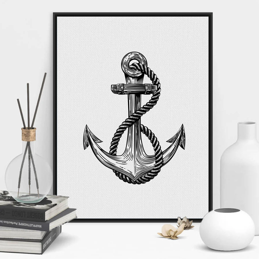 

Poster wall art canvas painting black and white anchor wall picture antique nautical decoration