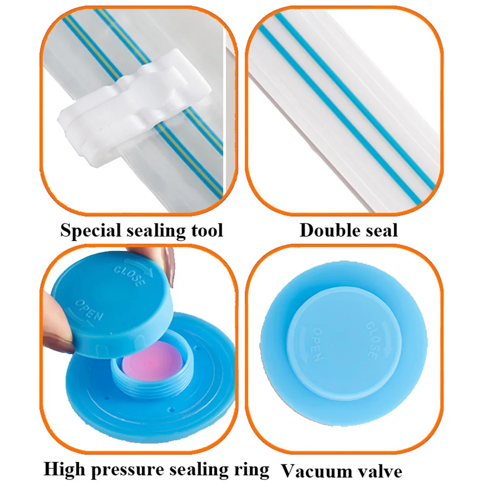 

Vacuum Storage Bags For Clothes Blouses Pillows Bedding Blanket More Space Save Compression Travel Hand Pump Double Zipper Seal