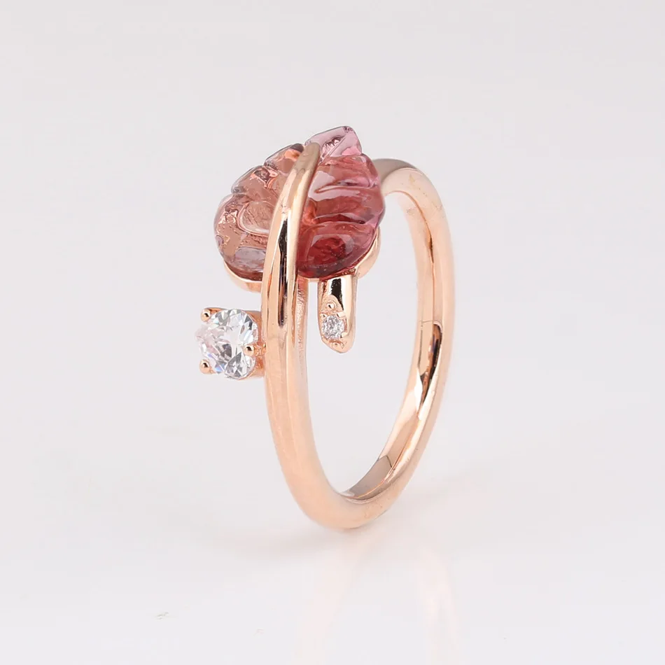

S925 Rose Leaf Ring For Women Wedding Party Gift Clear CZ Lady Fine Jewelry
