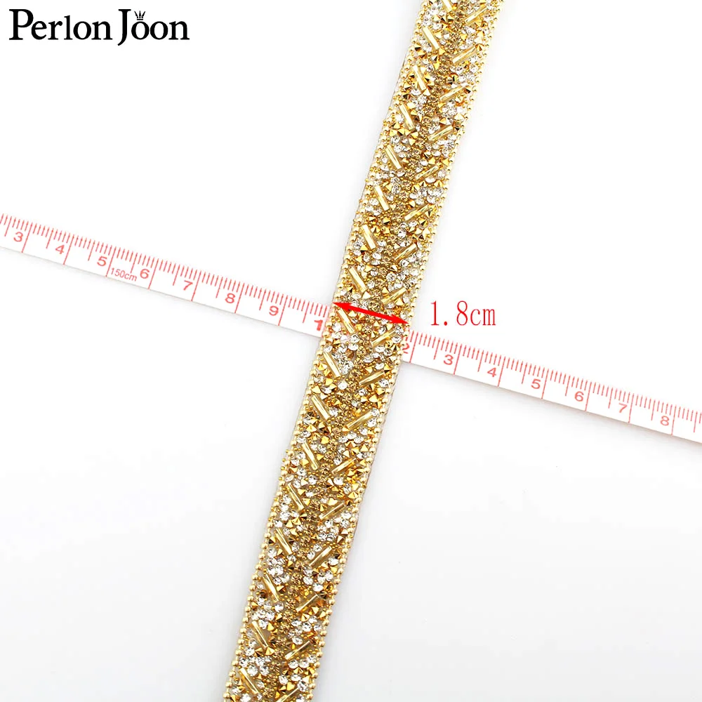 1 yard New 1.8cm Wide gold gue Rhinestone Tape Hot Crystal Webbing Geometric Design Clothing Decoration Accessories TR056 | Дом и сад