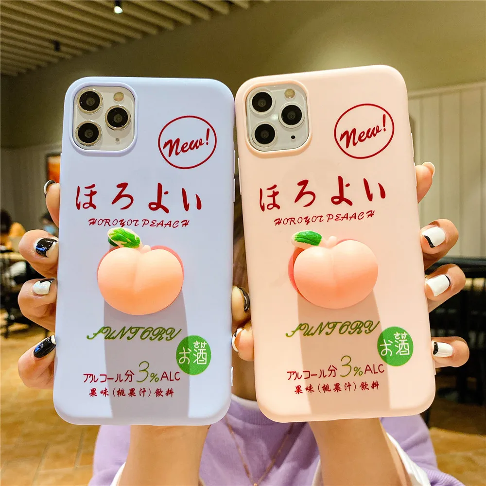 

Cute Fruit Peach Phone Case For iPhone 12 Mini 11 Pro Max SE 2020 7 8 Plus X XR XS Max Soft Cover Reduce Stress toy Cases