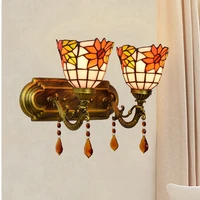 european style creative bedroom bedside wall lamp colorful glass sunflower retro pastoral home decoration hotel crystal lamp