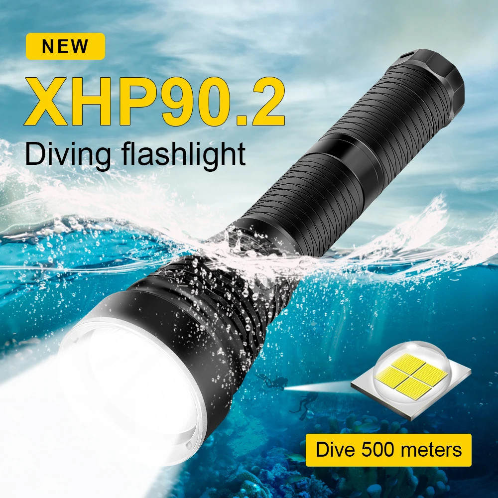 

XHP90.2 IPX8 Waterproof Professional Powerful Super Bright Led Diving Flashlight Diver Light LED XHP70 Underwater Lamp Torch