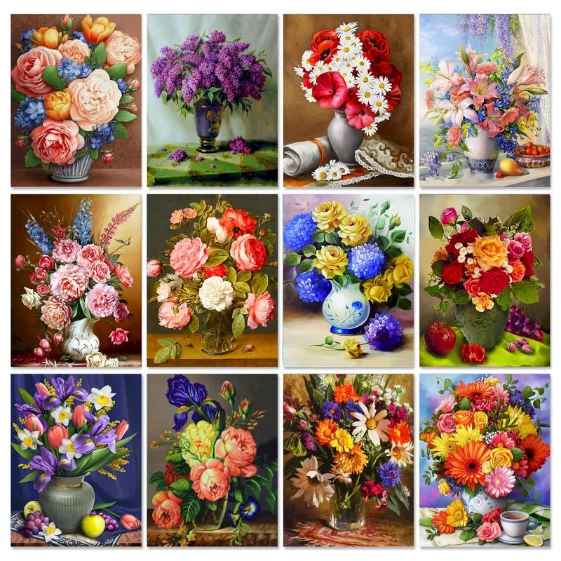

GATYZTORY Unframe Coloring By Numbers Flower DIY Handpainted Gift Oil Painitng By Numbers Vase Acrylic Paint Home Decor