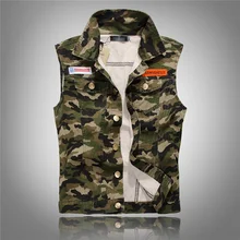 New Autumn Men's Camouflage Denim Vests Military Sleeveless Jeans Jackets Fashion Casual Male Vest Camo Waistcoats Homme M-5XL