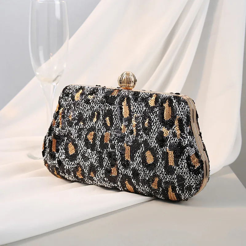 

Day Clutches Sequined Messenger Purse Leopard Sexy Women Evening Bags Mixed Color Diamonds Luxury