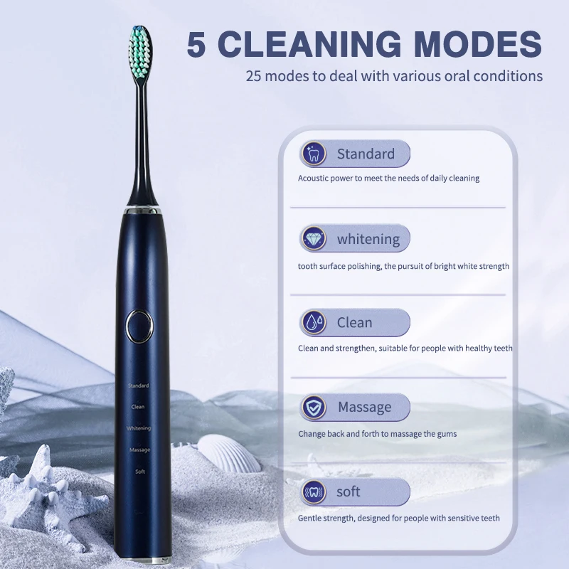 Boyakang Sonic Electric Tooth Brush Rechargeable 5 Cleaning Modes 6 Replaceable Heads USB Charging  Dupont Bristles  BYK25