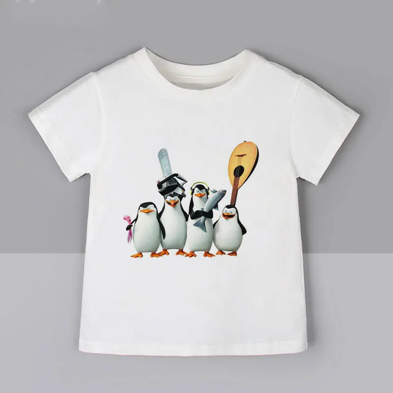 

Summer New Children's Clothing Madagascar Penguins Boys Tops Cute Penguin Girls T Shirts 0 Collar White Fashion Kawaii Baby Top