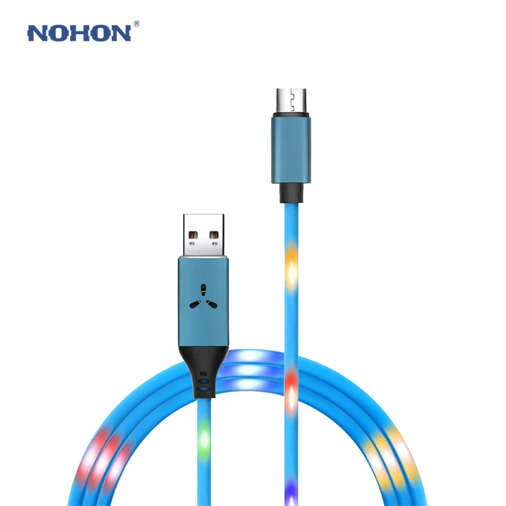 NOHON светодиодный мигающий usb-кабель для iPhone X, XS, XR, для samsung, S10, S9, быстрая зарядка, Тип C, Micro USB, шнур для передачи данных