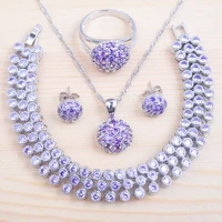 crystal jewelry sets for women silver color necklace and earrings set cubic zirconia ring bracelet fast ship qs0549