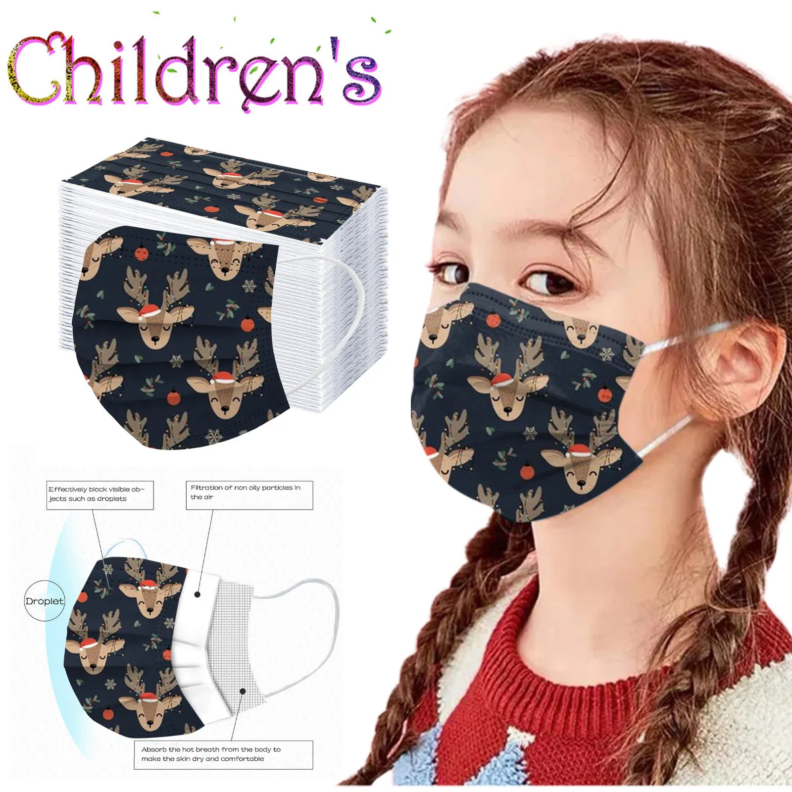 

Christmas Disposable Face Masks For Child 3ply Cute Pattern Designs Face Mask Full Protection Halloween Cosplay Masque Enfant