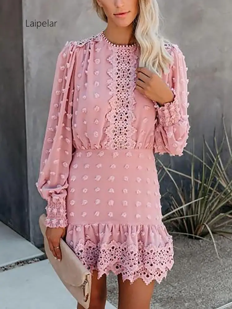 Женское короткое Кружевное платье Laipelar винтажное белое в горошек с длинными