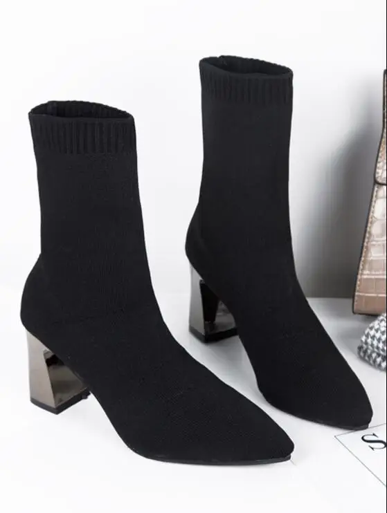 Ankle Boots Women Shoes Woman Fashion High-heeled Elastic Socks 2019 Autumn New Breathable X378 | Обувь