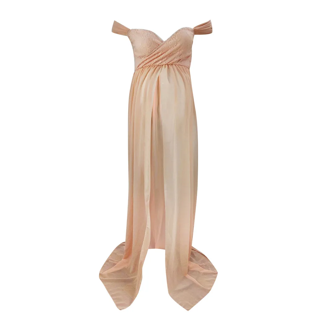 

LONSANT Maternity Dress Women Off Shoulder Gauze elegnant Maxi Dress Sexy Nursing Photography Ruffled Pregnant clothes Drop Ship