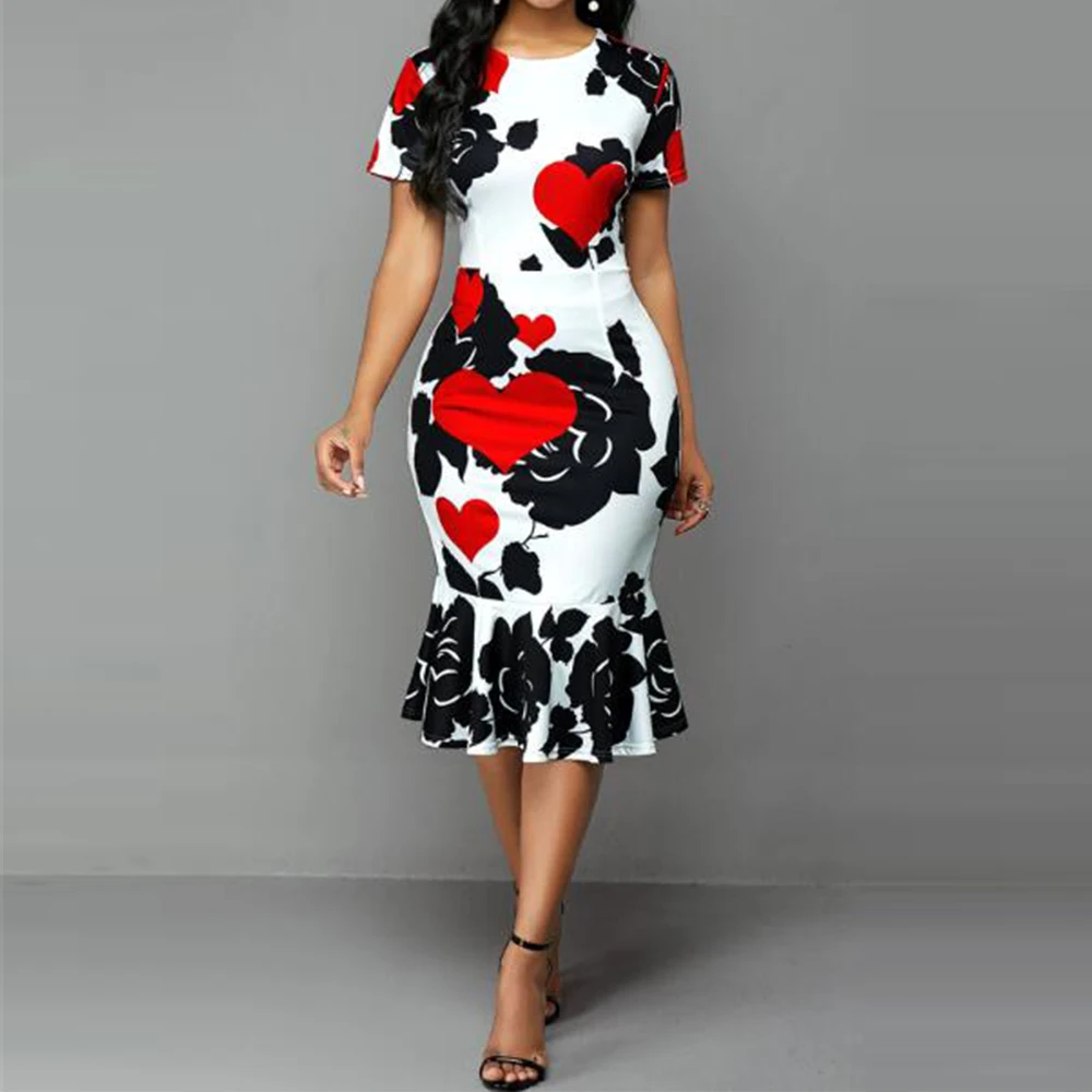 

Woman Dress 2021 Summer Casual Plus Size Slim Floral Print Office Bodycon Mermaid Dresses Vintage Elegant Long Party vestidos