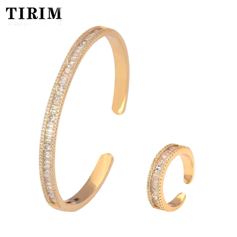 

TIRIM Luxury Trendy Jewelry Sets For Women Wedding Zircon Crystal CZ Dubai Bridal Bangle Ring Sets aretes de mujer modernos 2020