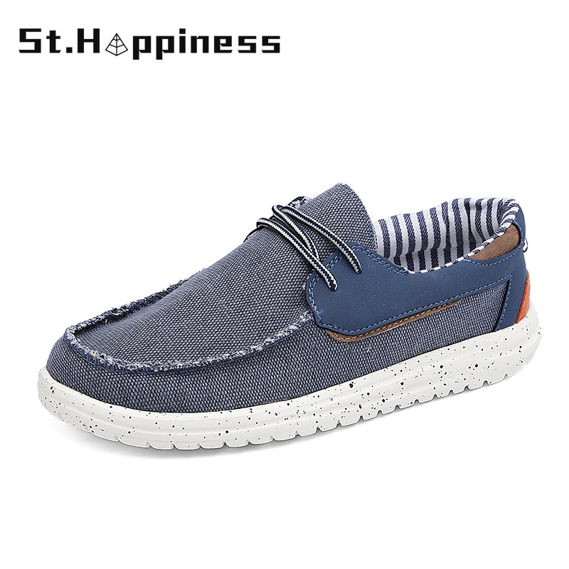 

New Men's Canvas Casual Shoes Classic Lazy Shoes Moccasin Fashion Washed Denim Vulcanized Flat Shoes Slip On Loafer Big Size