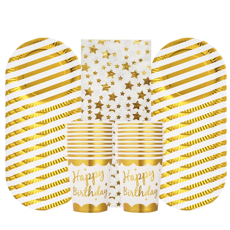 

60pcs/lot Gold and Silver Party Disposable Tableware Champagne Cup Plate Birthday Party Decor Kids Baby Shower Party Supplies