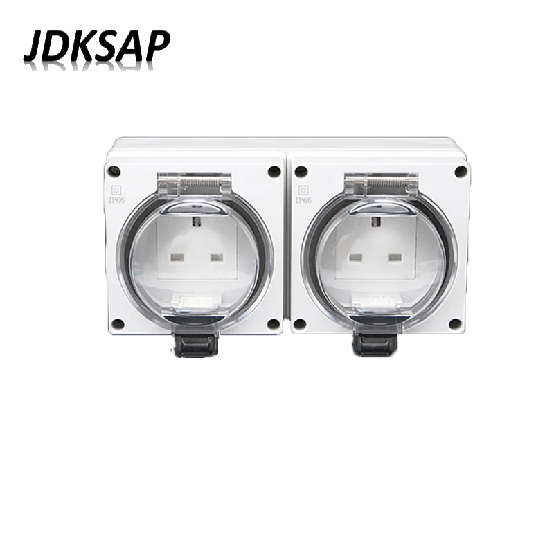 

Водонепроницаемая двойная розетка IP66, 110 ~ 250 В переменного тока, 13 а, Британская, влагостойкая, водонепроницаемая, наружная, британская станд...