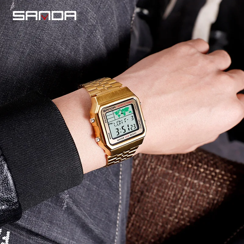 Мужские спортивные часы в стиле ретро водонепроницаемые светодиодные