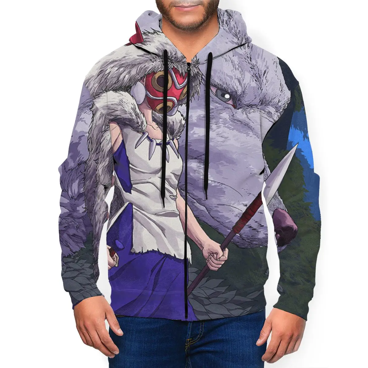

Mononoke Hime Anime 3D Printed Zipper Hat Hoodie for Men Women Fashion Fall Sweaters