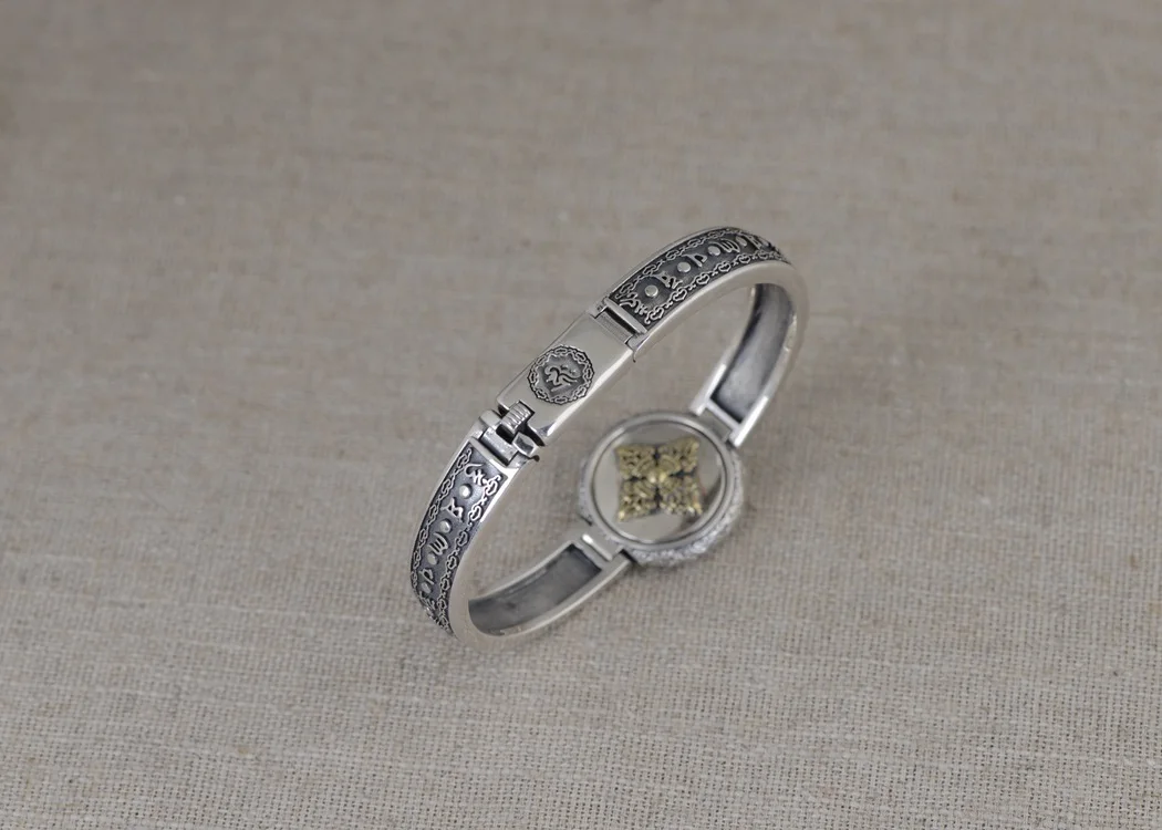 

thai silver men bangle 925 Sterling Silver Six Character Mantra Vajra Men's Bangles Buddhism Jewelry Retro Vintage Lucky Bangles