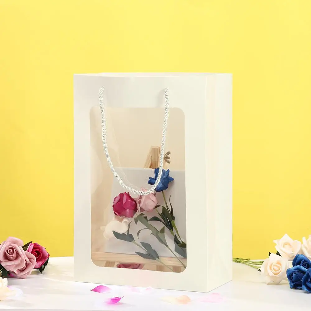 Tote Gift Paper Bag With PVC Transparent Window Creative Birthday Wedding Party Flower Bags gift box packaging CD | Дом и сад