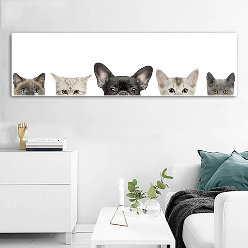 Скандинавский стиль Холст Живопись милые черные и белые кошки постеры на стену