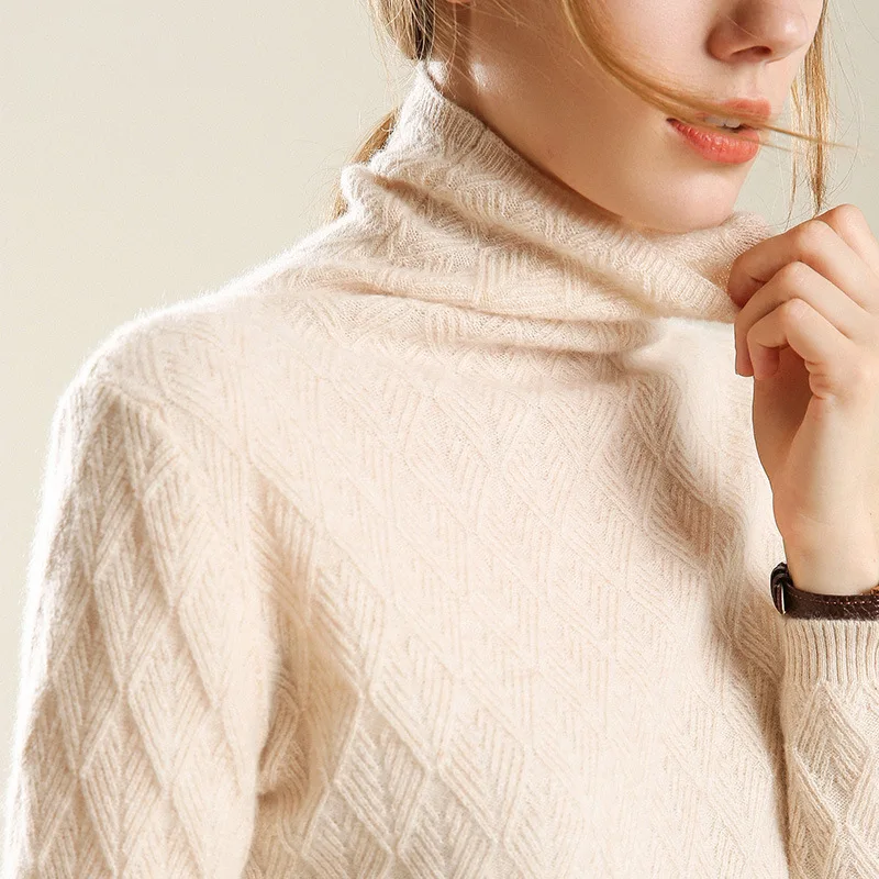 Женские белые вязаные пуловеры 2019 свитер зимняя Водолазка с длинным рукавом
