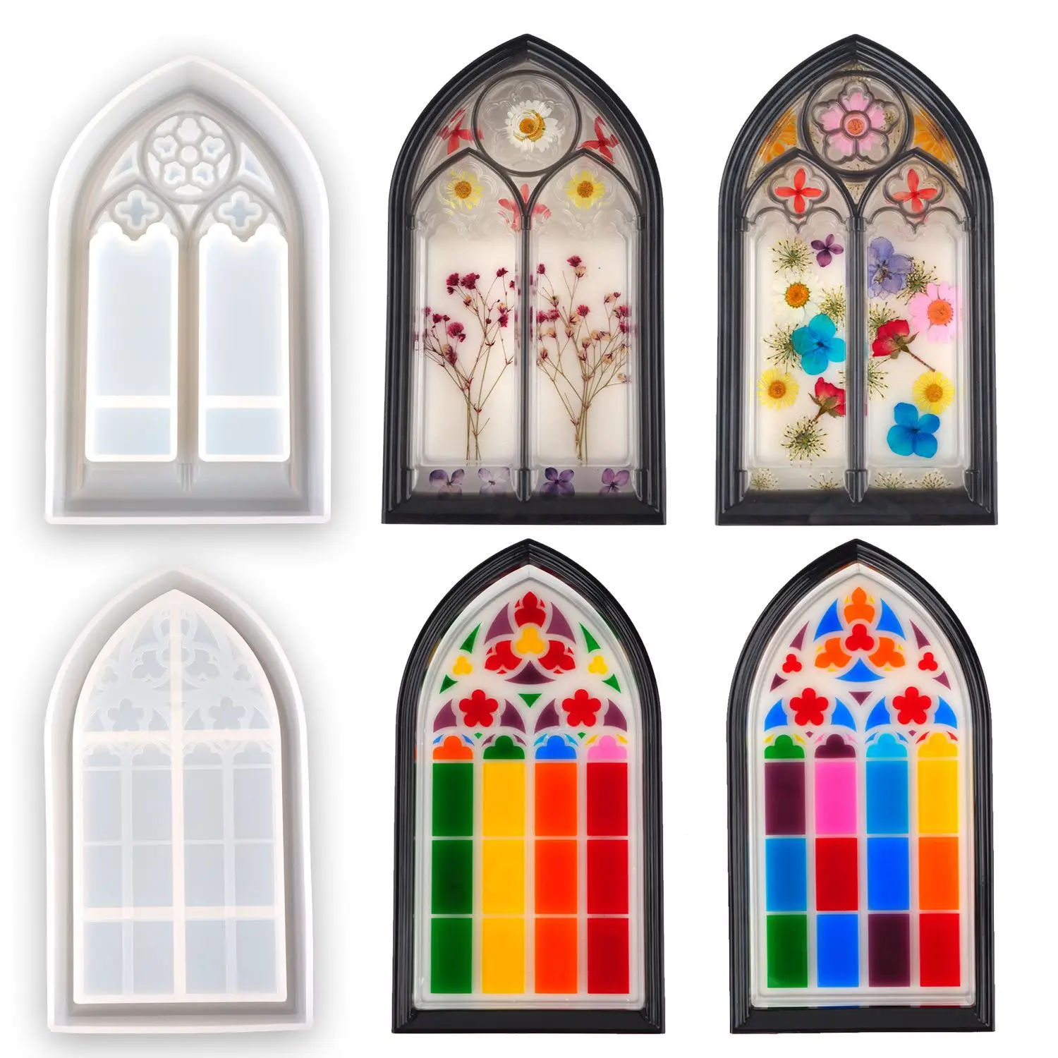 Caja de almacenamiento de resina epoxi de cristal, gabinete de almacenamiento de ventana de Iglesia, molde de silicona, ventana de sauce, joyer&iacute;a, caja de almacenamiento de cosm&eacute;ticos-0