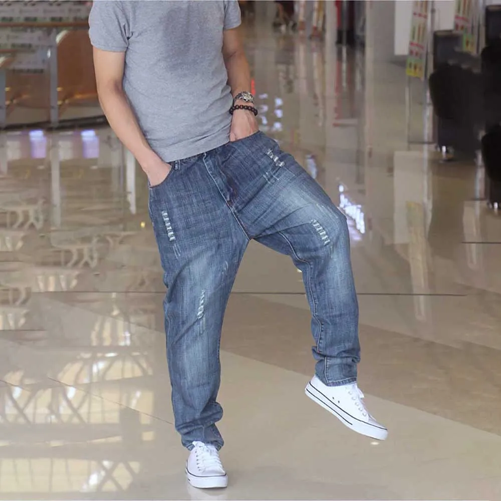 Trendy Harem Jeans Men Casual Denim Pants Loose Baggy Ripped Jeans Trousers Streetwear Hiphop Jeans  Men Clothing