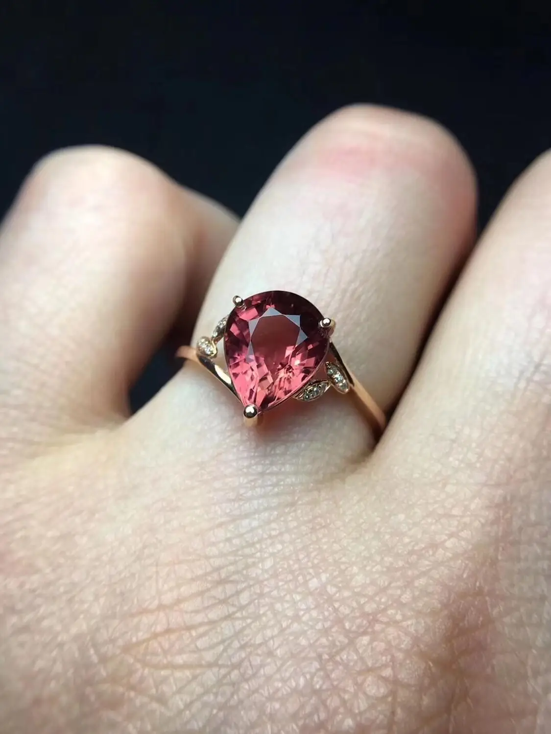 Fine Jewelry Real Pure 18 K Gold AU750 Natural Red Tourmaline Gemstone 2.8ct Female Rings Brazil Origin for Women's Gift