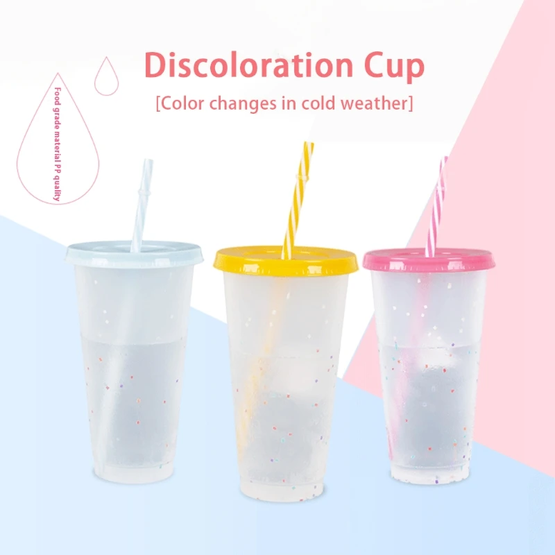 

5 Pcs Reusable 720ml Color Changing Rainbow Cup with Rainbow Straw and Lid Reusable Plastic Cup with Straw Color Crumb