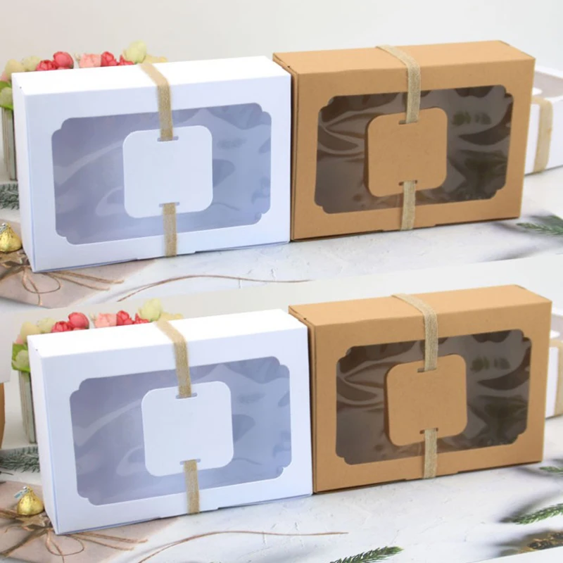 3/6/9/12pcs scatola di caramelle di carta Kraft confezione regalo PVC finestra trasparente scatola di biscotti fai da te natale capodanno decorazione della festa nuziale Navidad