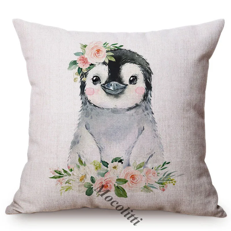 Скандинавский чехол с акварельными животными коала утенком зайчиком подушкой