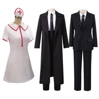anime comic chainsaw man costumes makima cosplay nurse uniform dress black suit trench coats halloween costume unisex full set