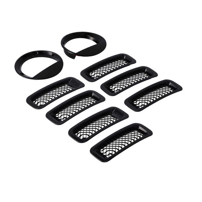 

Front Mesh Grille Inserts Headlight Trim Rings Kit Decoration Fit for Jeep Patriot 2011- car accessories