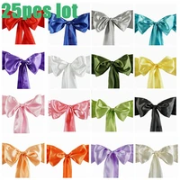 25pcs lot satin wedding chair sash bow tie satin ribbon chair bands for wedding decoration hotel party supplies